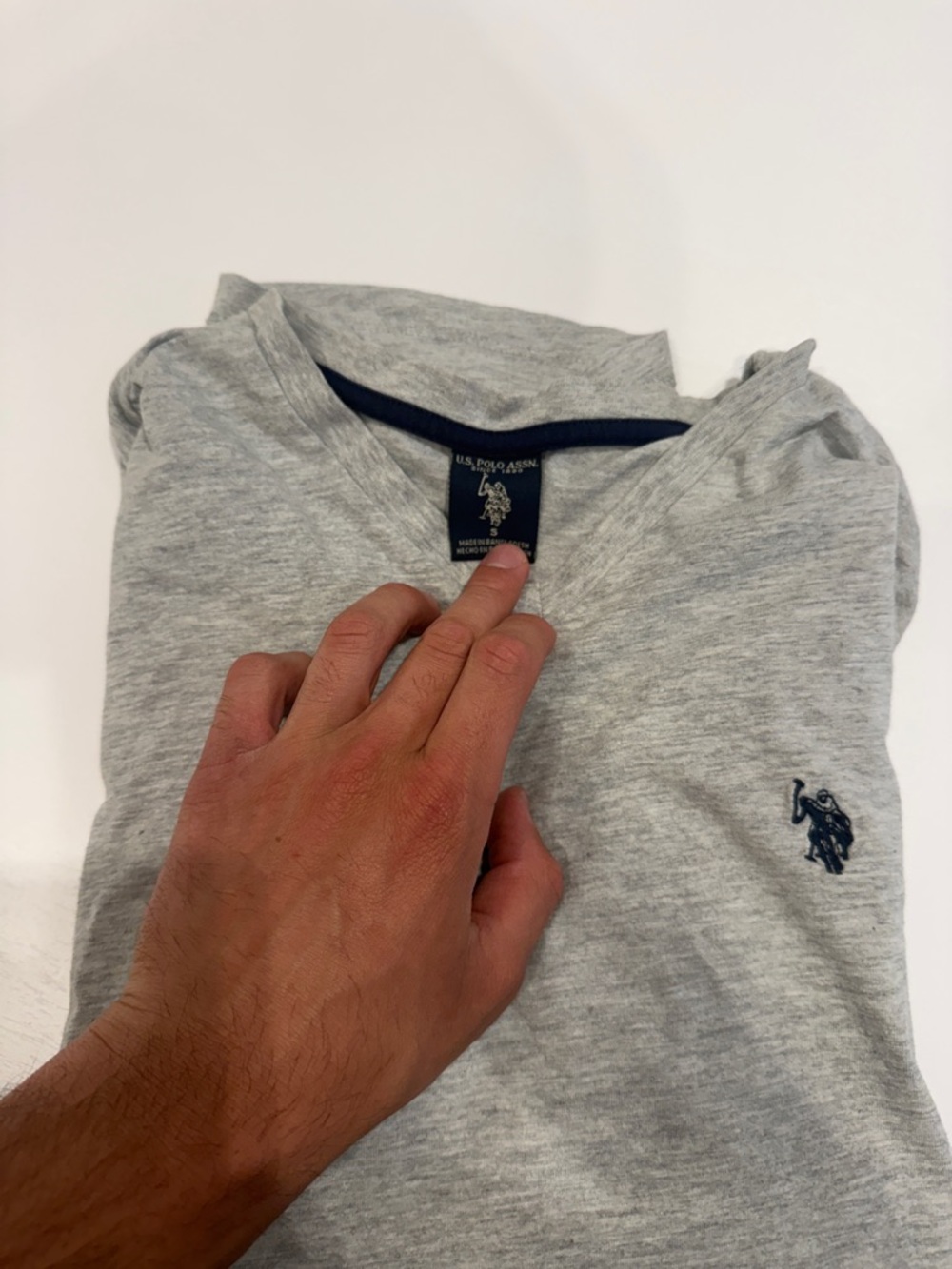 U.S. Polo Assn. Light Gray V-Neck Tee with Navy Polo Logo